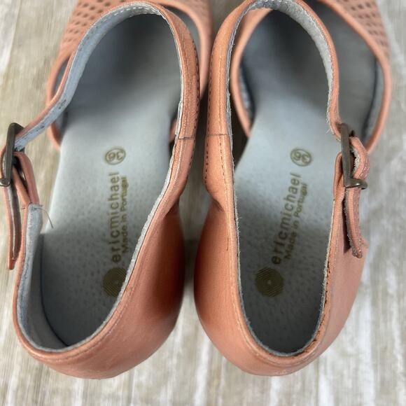 ERIC MICHAEL Womens 36 US 6-6.5 Dusty Pink Leather Heeled Mary Jane Clogs Shoes - Picture 8 of 11